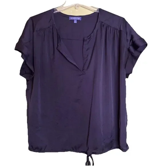 Vivienne Tam Womens size Medium Top Black Blouse Tie Waist FLAW-spot - Picture 1 of 6